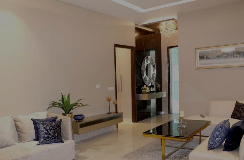 Drawing room with contemporary design in Zirakpur flat