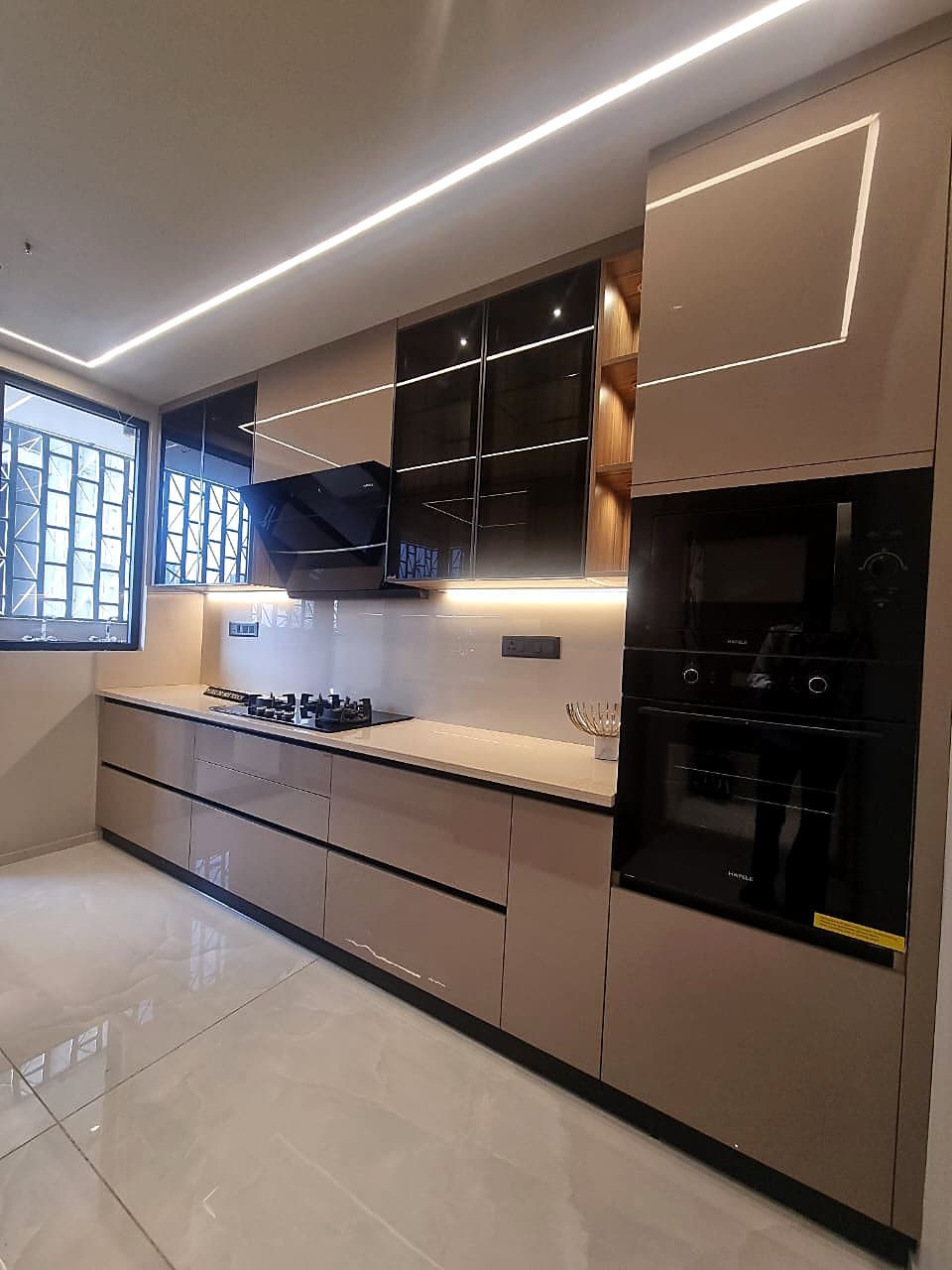 Modular kitchen with Hafele built-in oven and hob in IGBC Platinum Zirakpur property